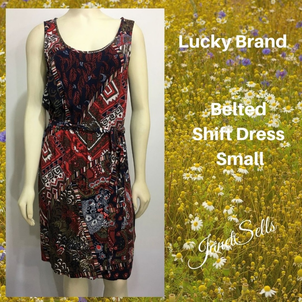 Lucky Brand S Blue Red Tribal Print Dress